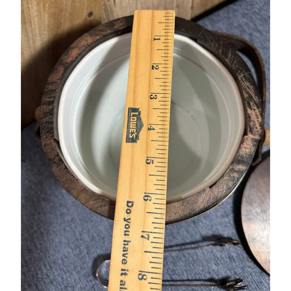 Vtg MCM Firkin Wood Ice Bucket by Putney Vermont Basketville Handle, Lid & Liner